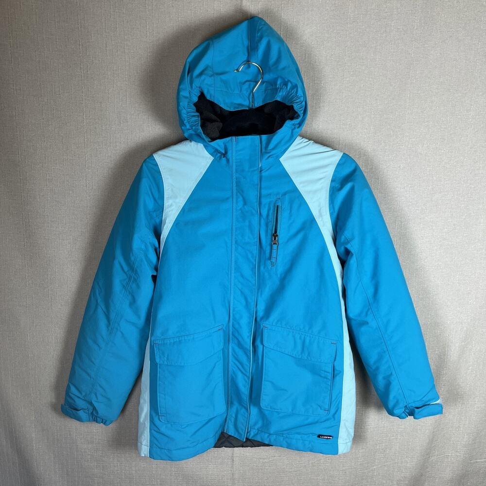 Lands’ End Coat Hooded Fleece Lined Youth Size L 14 Blue Grow A Long Adjustable